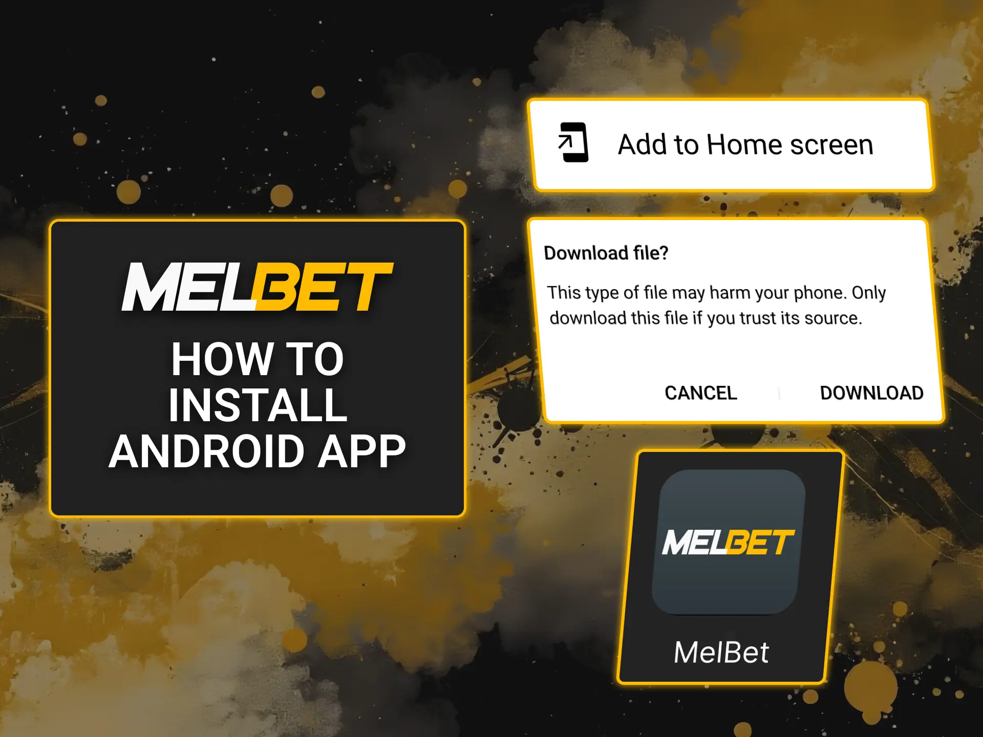 Install the official Melbet PWA directly on your Android device.