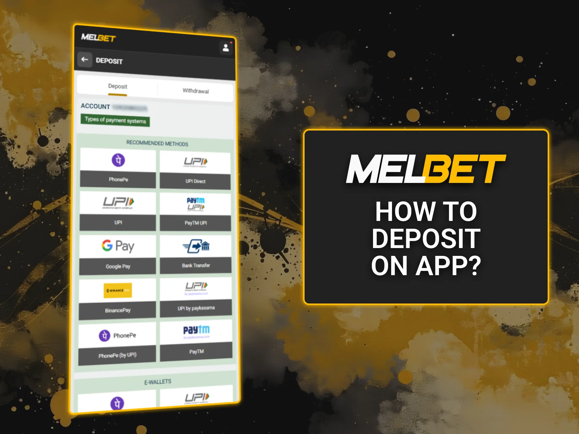 Follow simple steps to deposit money into your Melbet account.