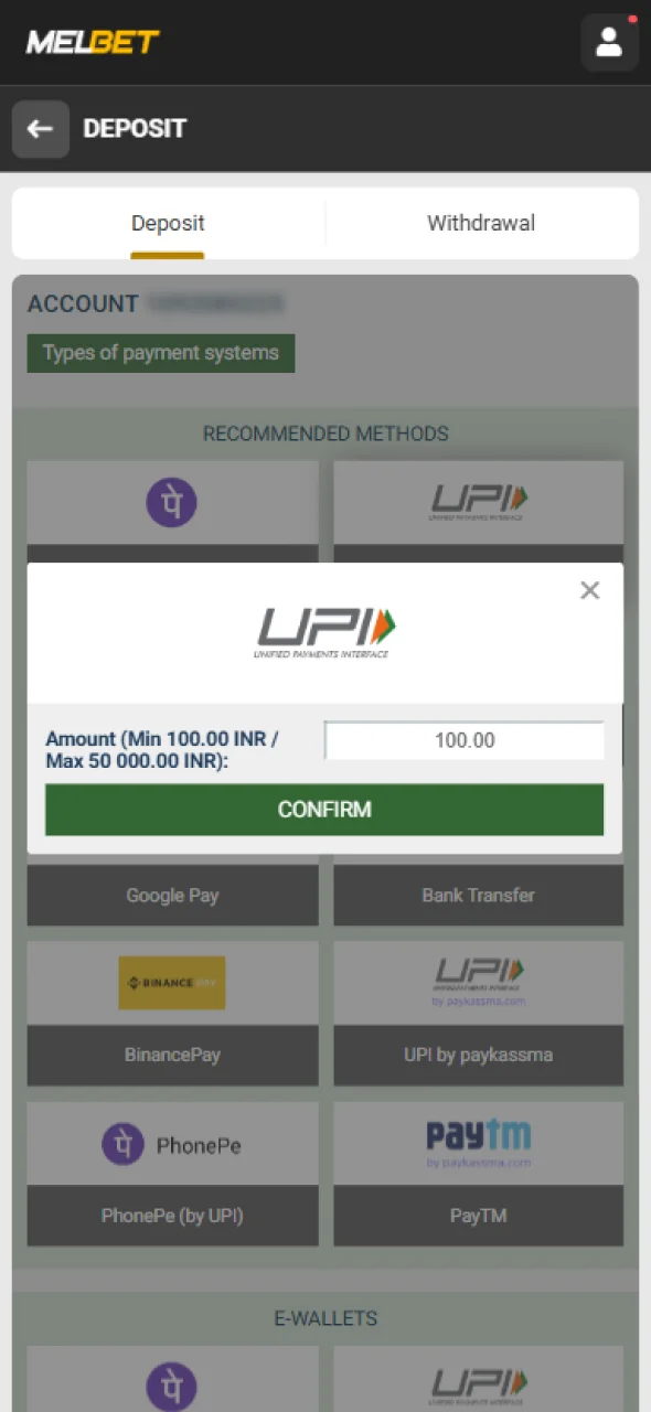 Complete your deposit on Melbet and access all betting features.