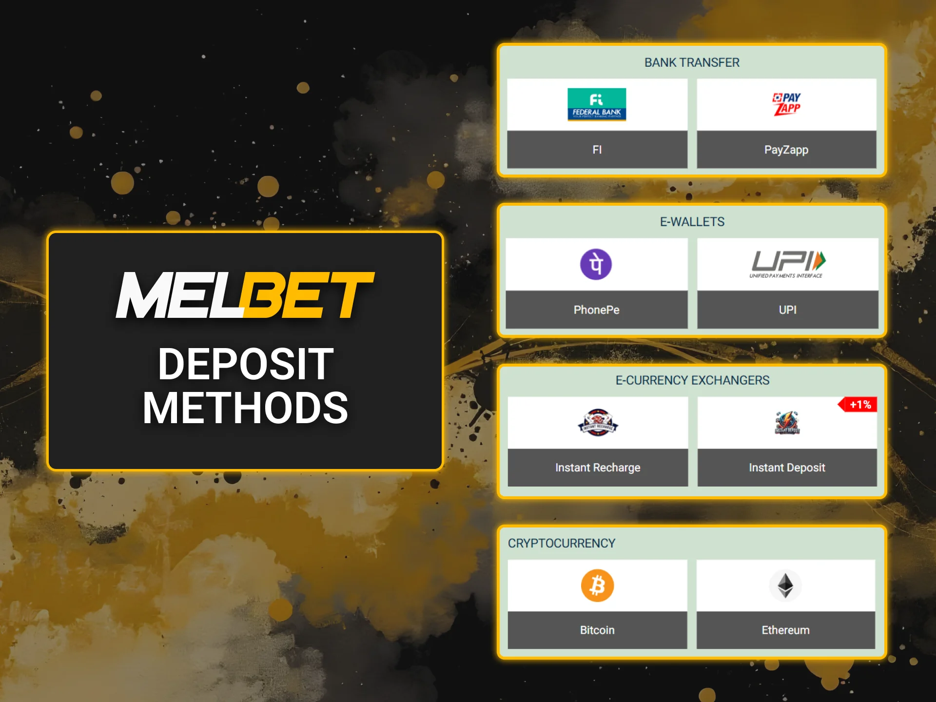 Melbet platform supports a wide range of popular payment methods.