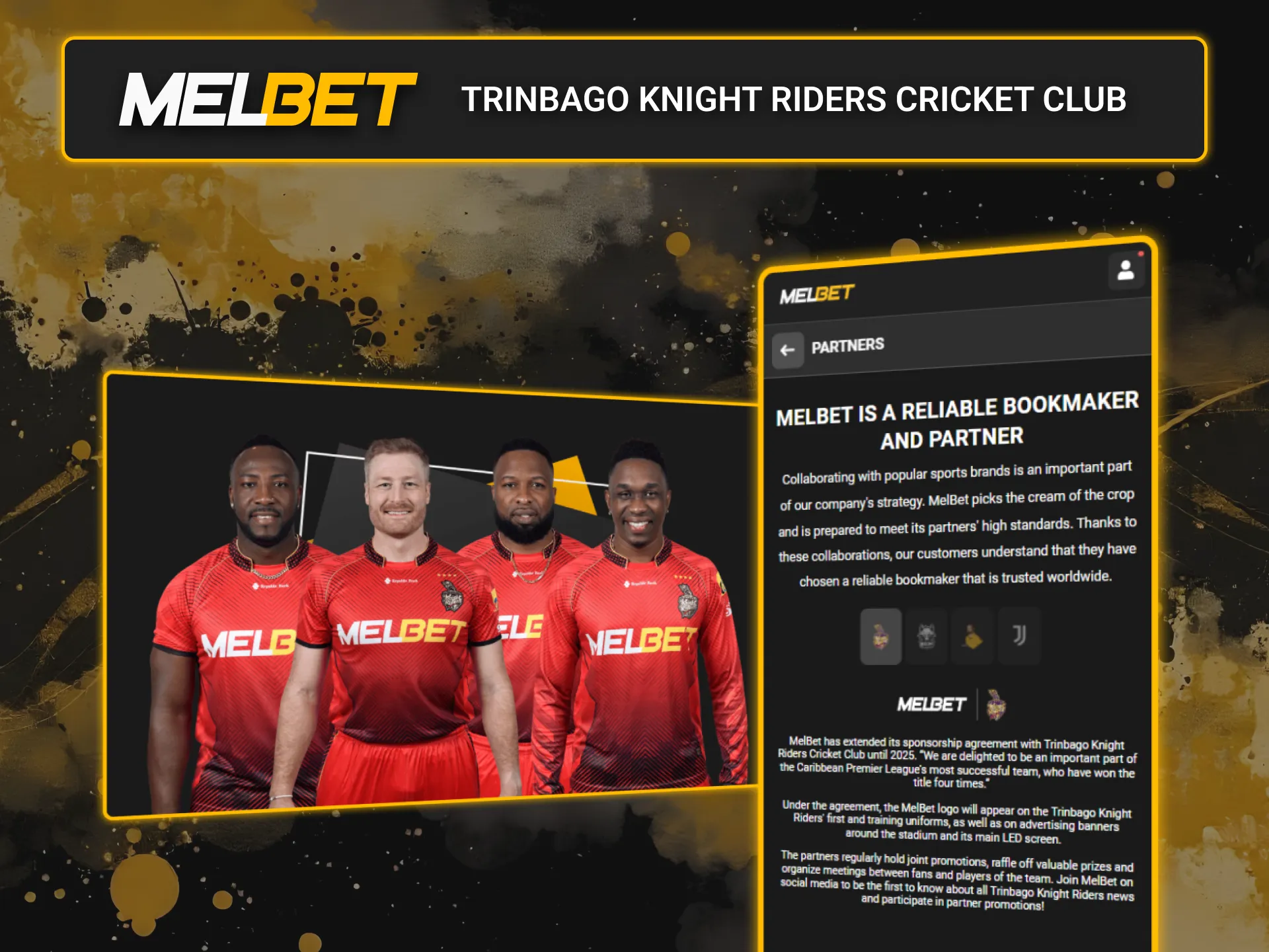 Trinbago Knight Riders Cricket Club partners with Melbet for an exciting betting experience.