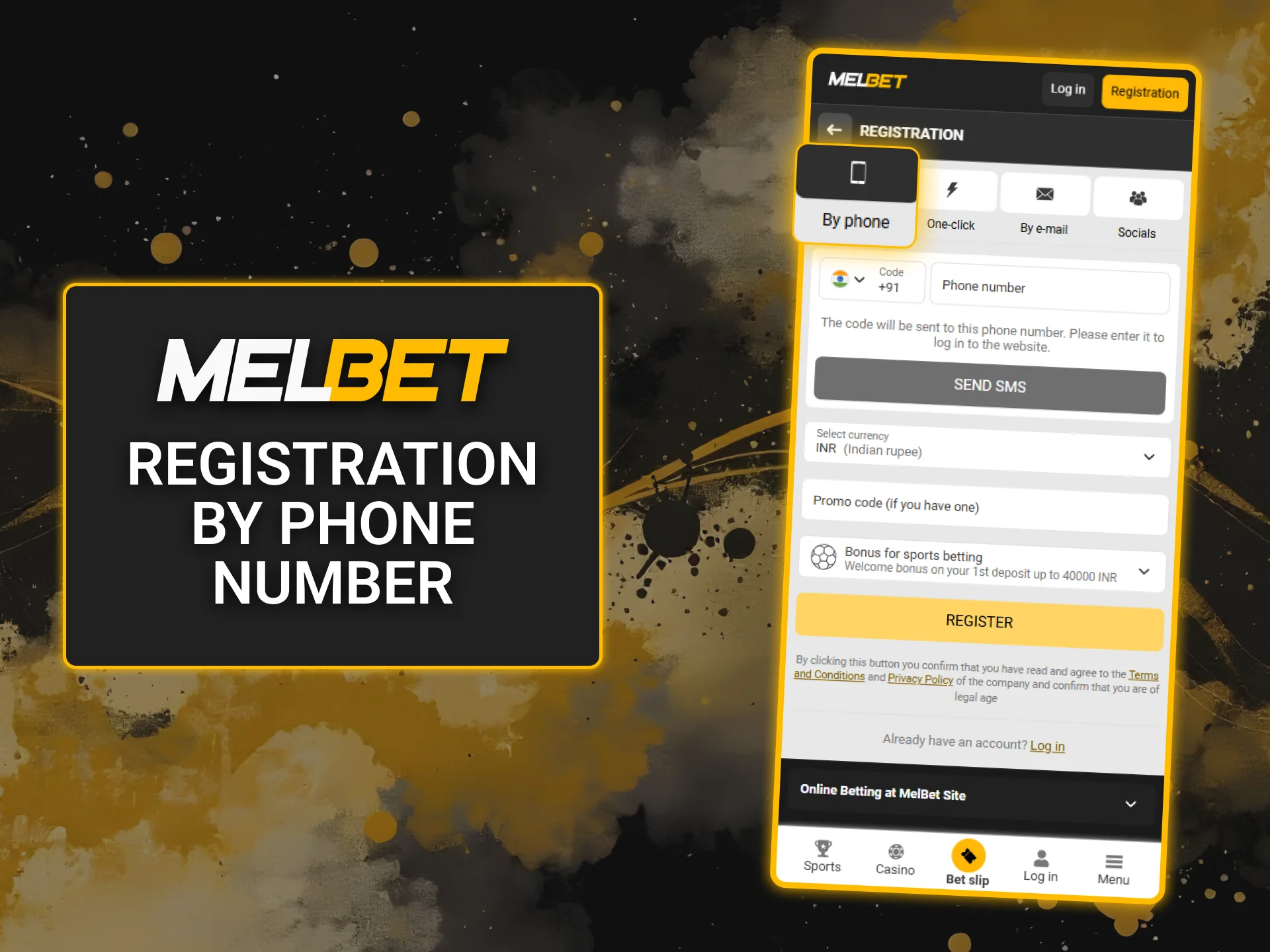 Sign up on Melbet with your phone number in India.