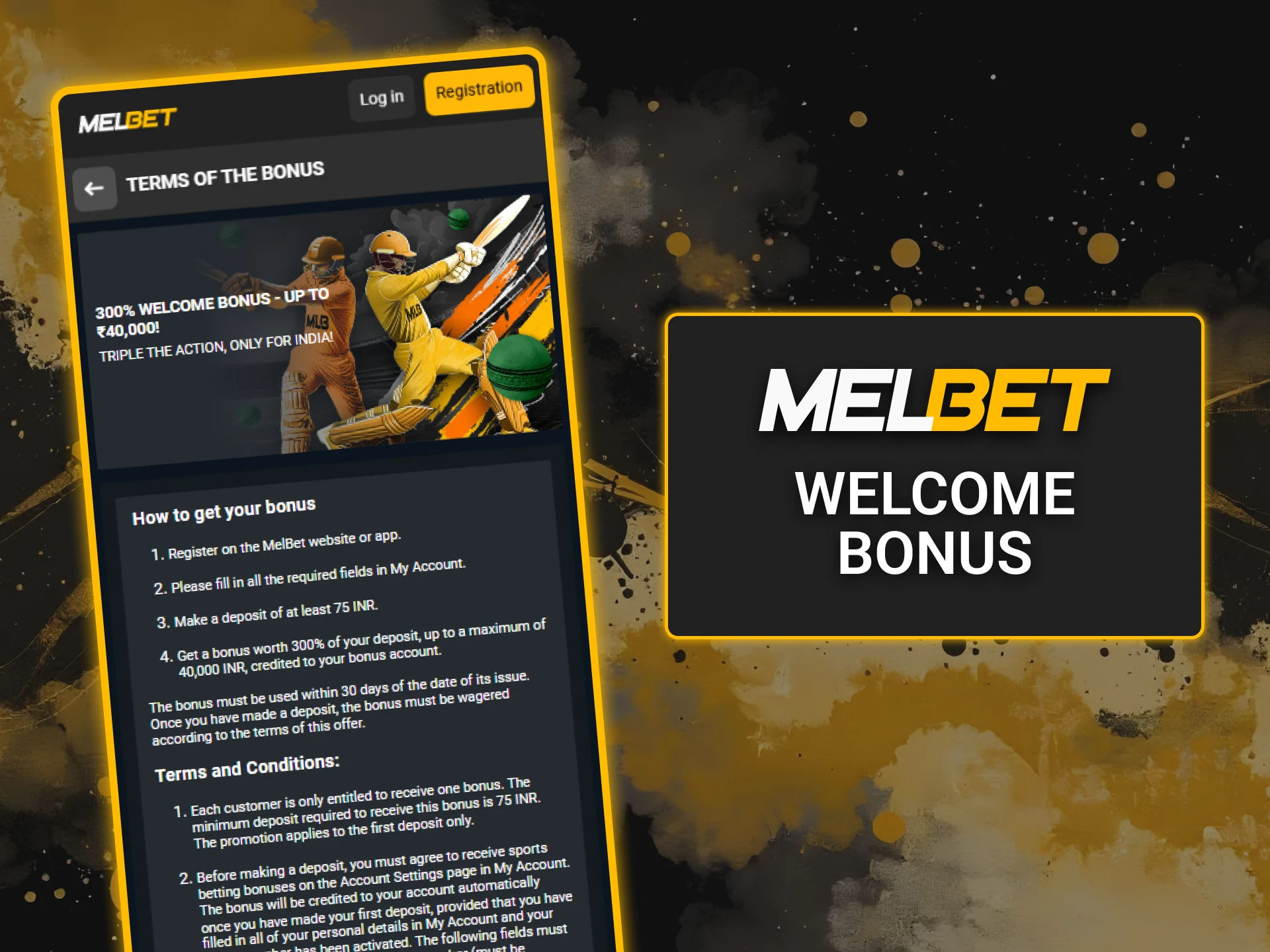 Get a generous first deposit bonus for Melbet sports bets.