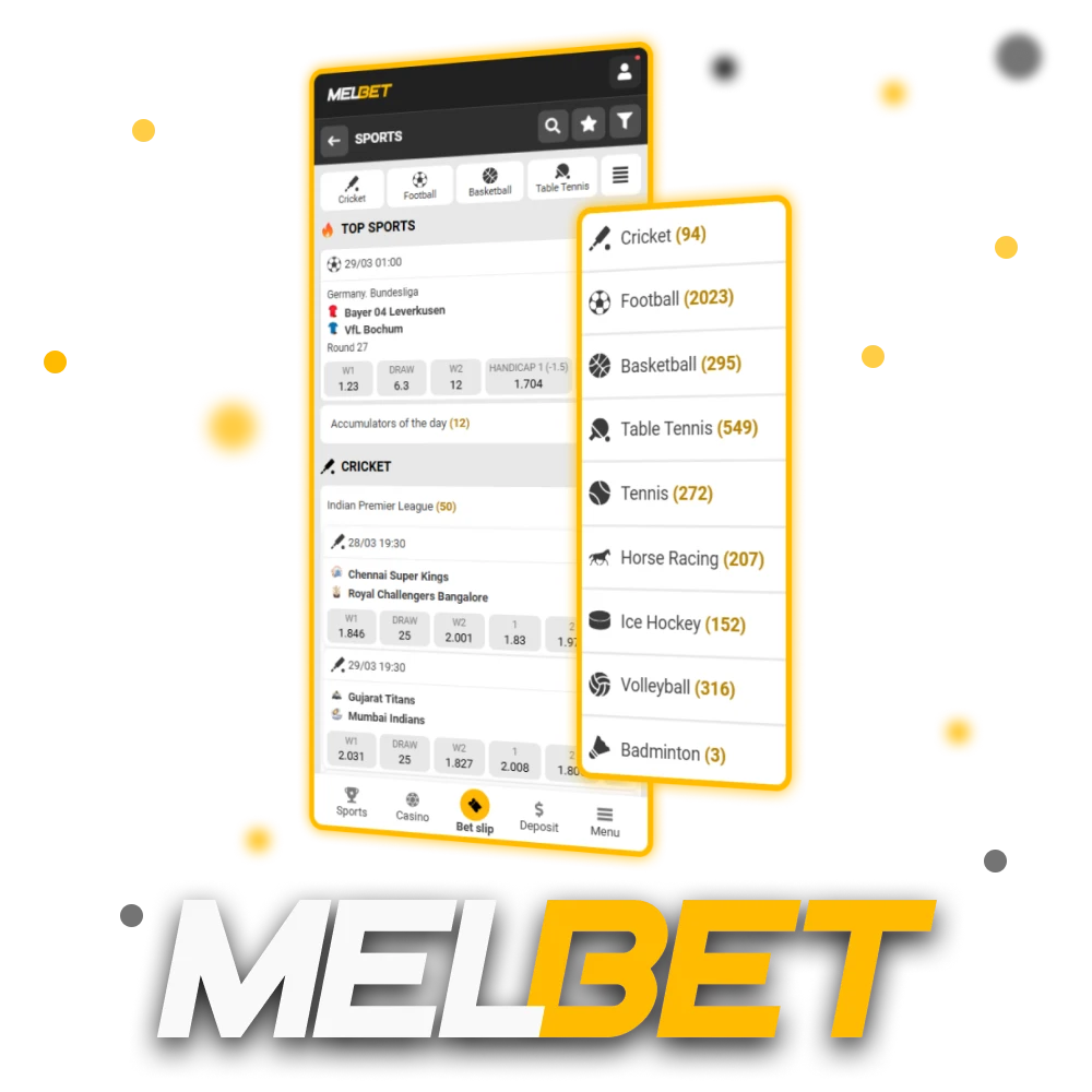 Bet on a wide range of sports with excellent odds at Melbet.
