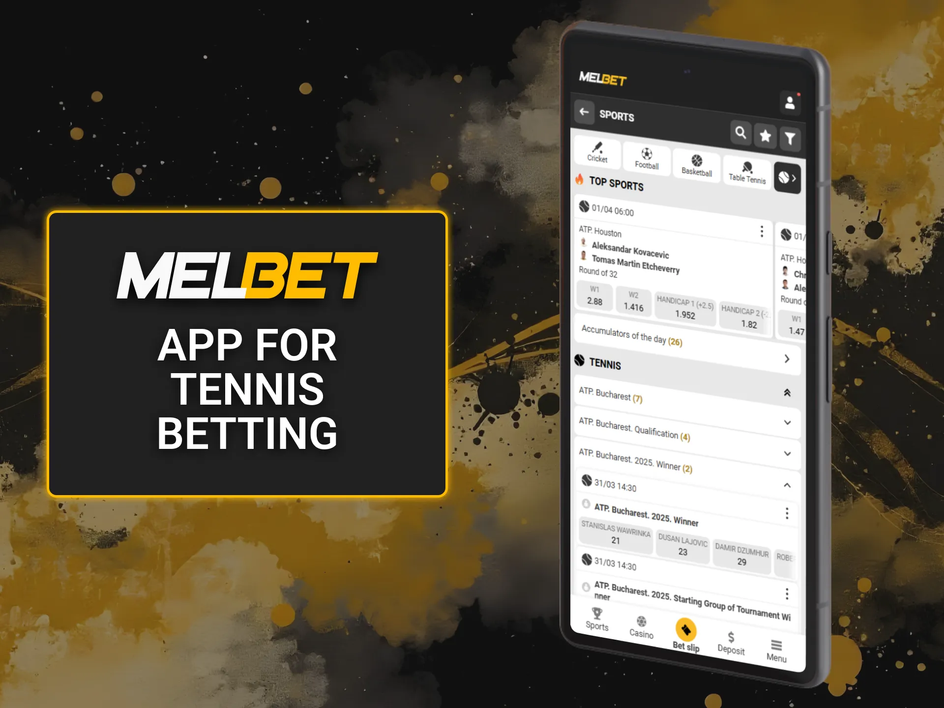 Download the Melbet app for tennis betting and enjoy convenient mobile access.