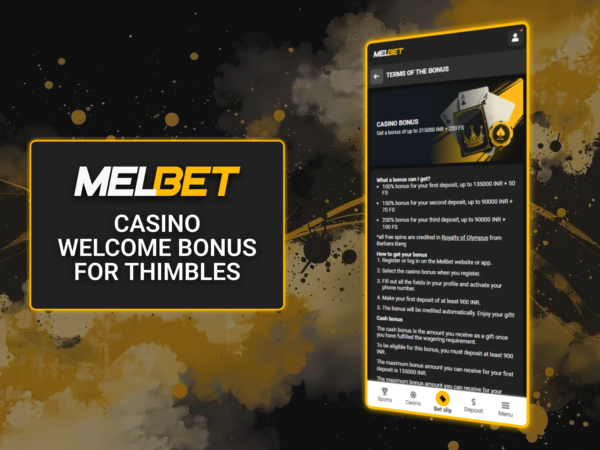Claim a casino welcome bonus for Thimbles and enjoy extra rewards on Melbet.
