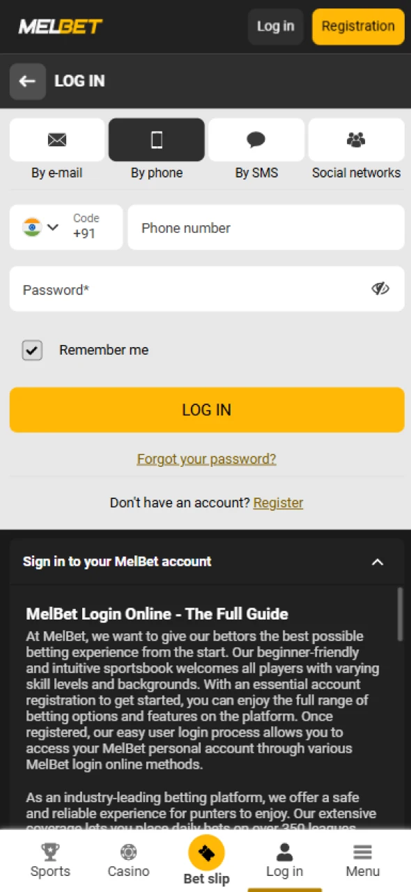 Log in to your account to withdraw winnings from Melbet easily and without delays.