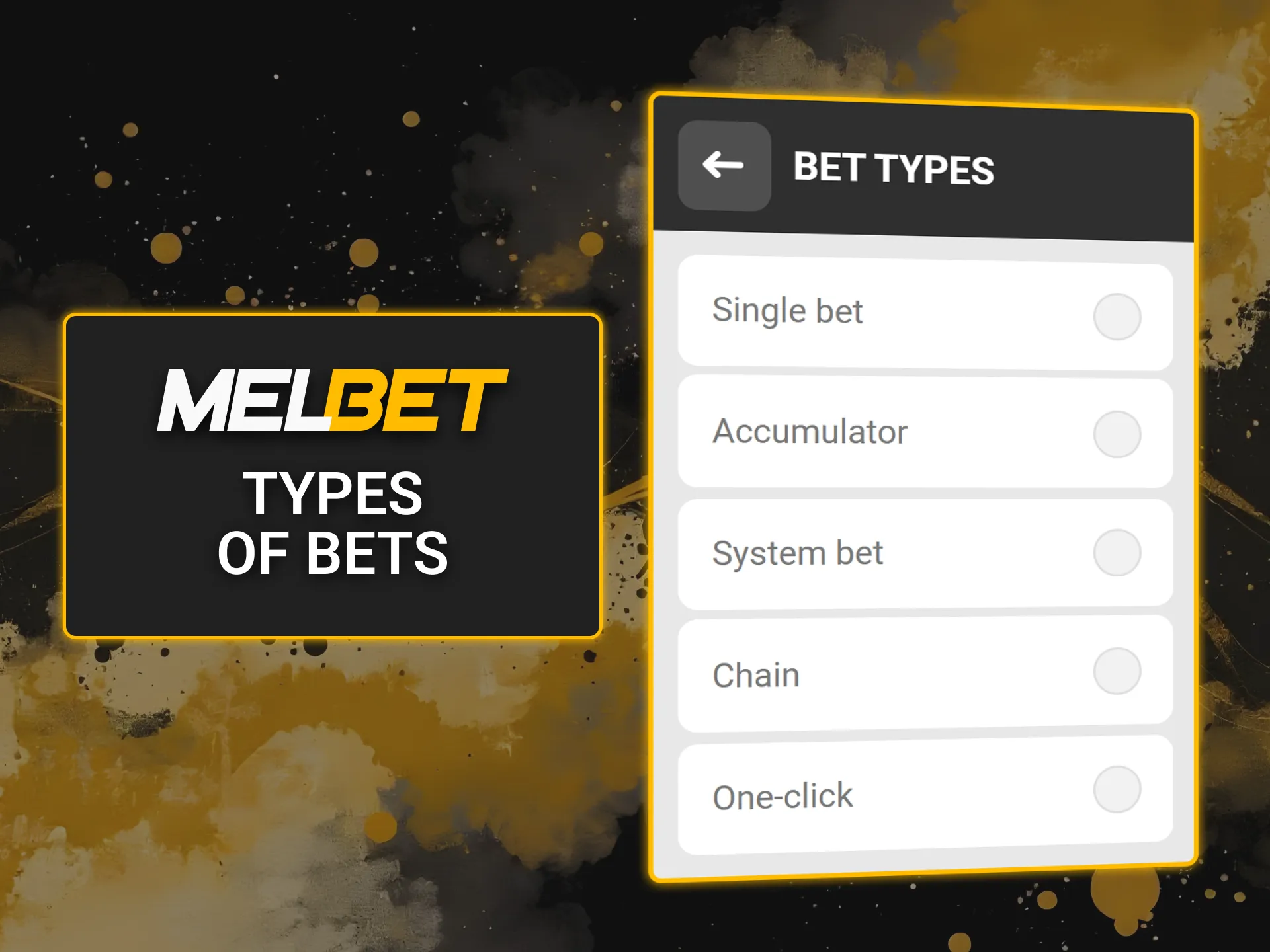 Explore five different betting types on the official Melbet platform.