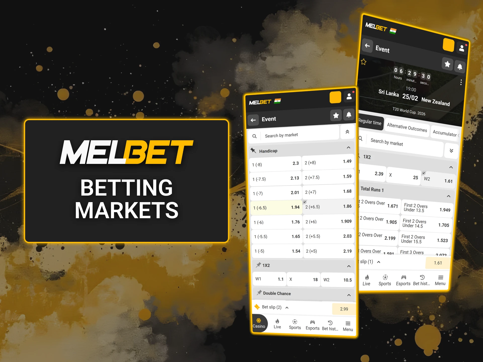 Explore the wide range of sports betting markets on Melbet platform.
