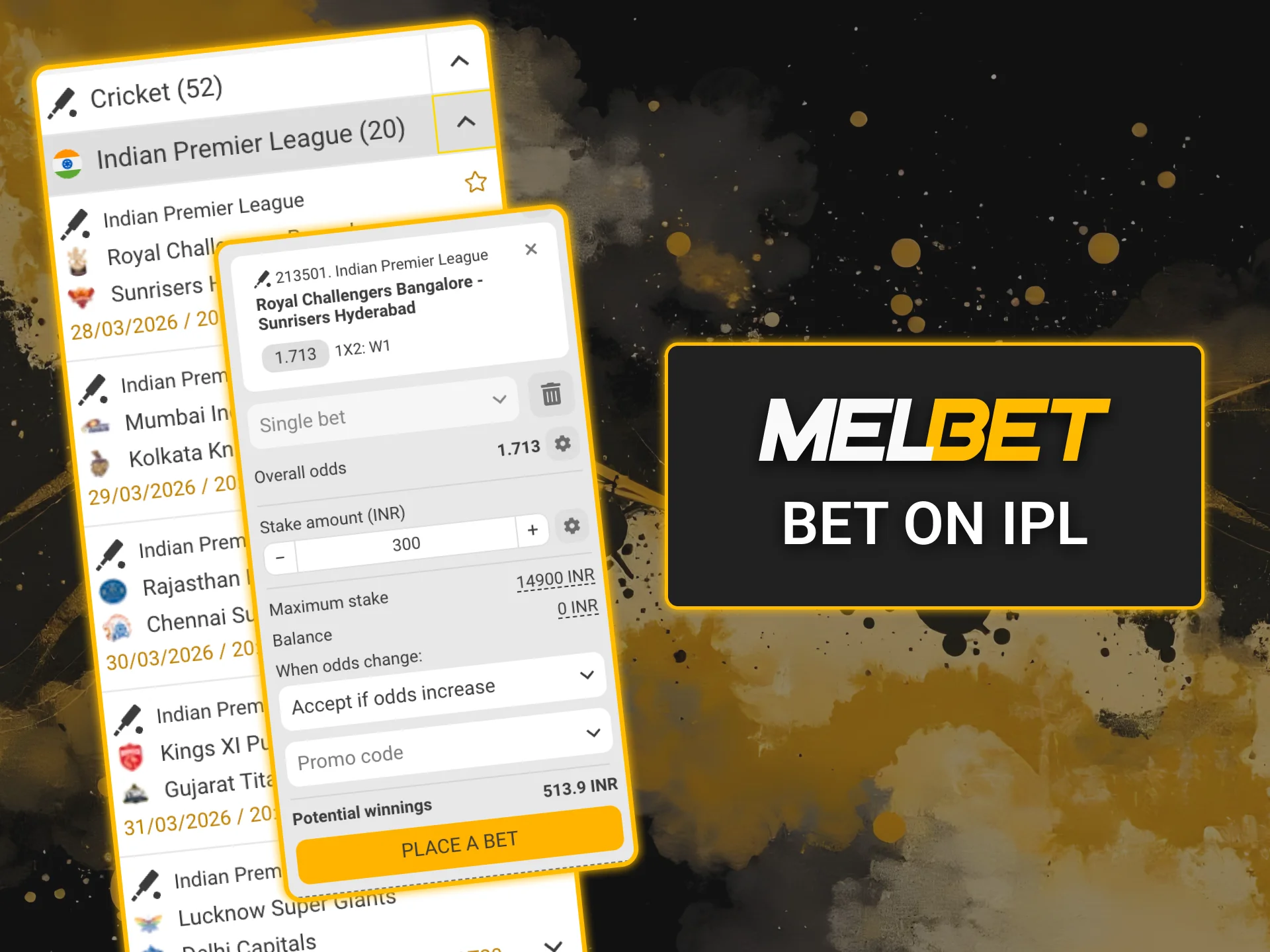 Find the best IPL odds at Melbet.