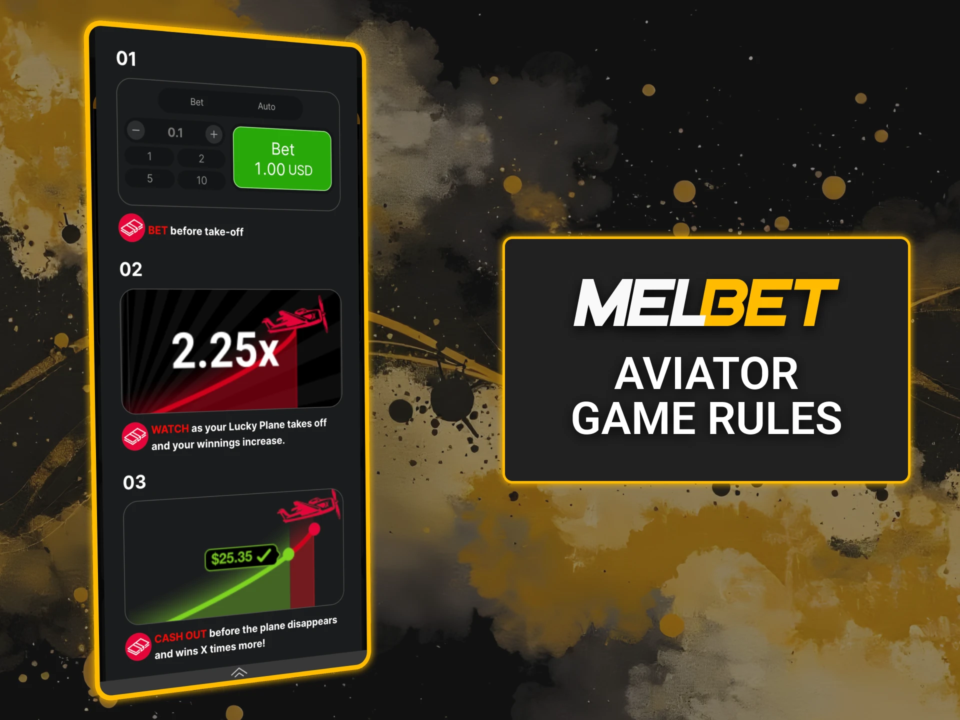 Learn Aviator game rules before start playing at Melbet.