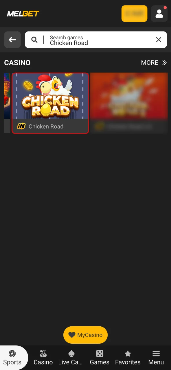 Find Chicken Road at Melbet.