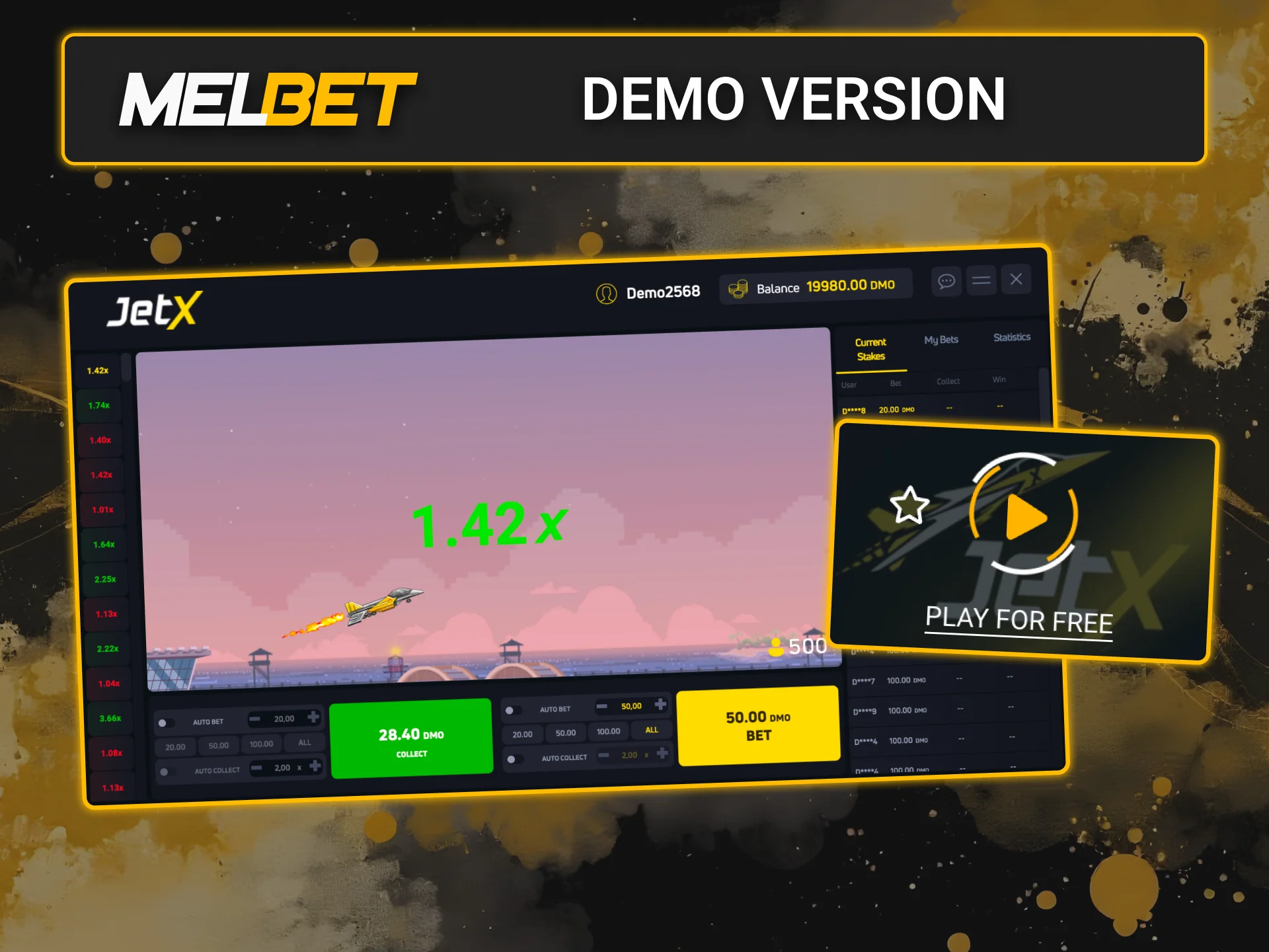 Play the JetX demo at Melbet.