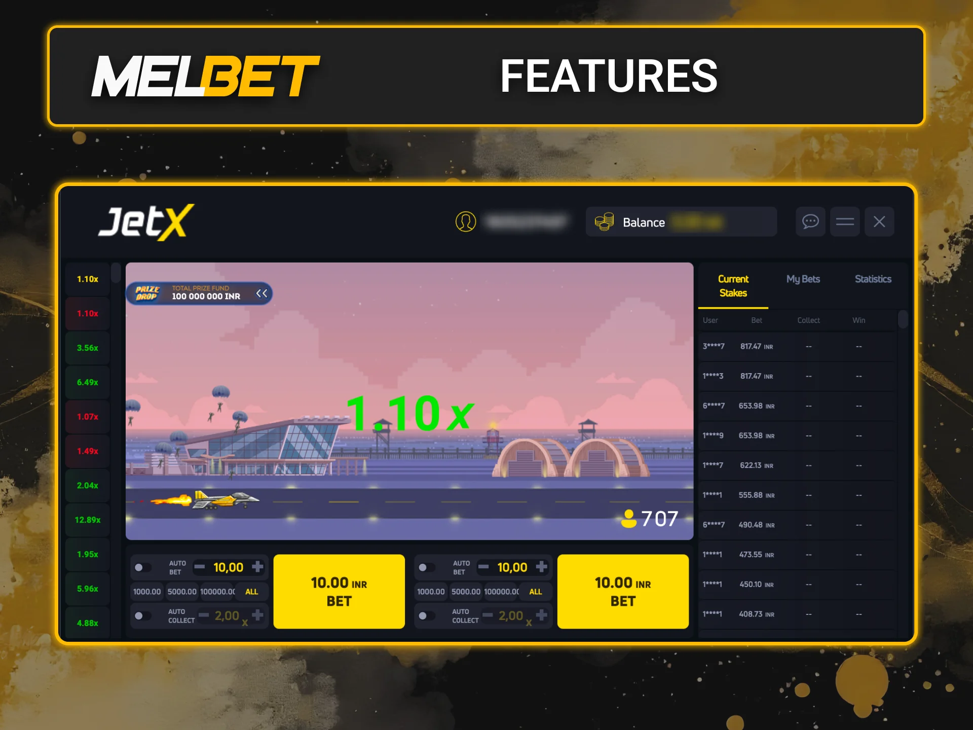 Explore JetX features at Melbet.