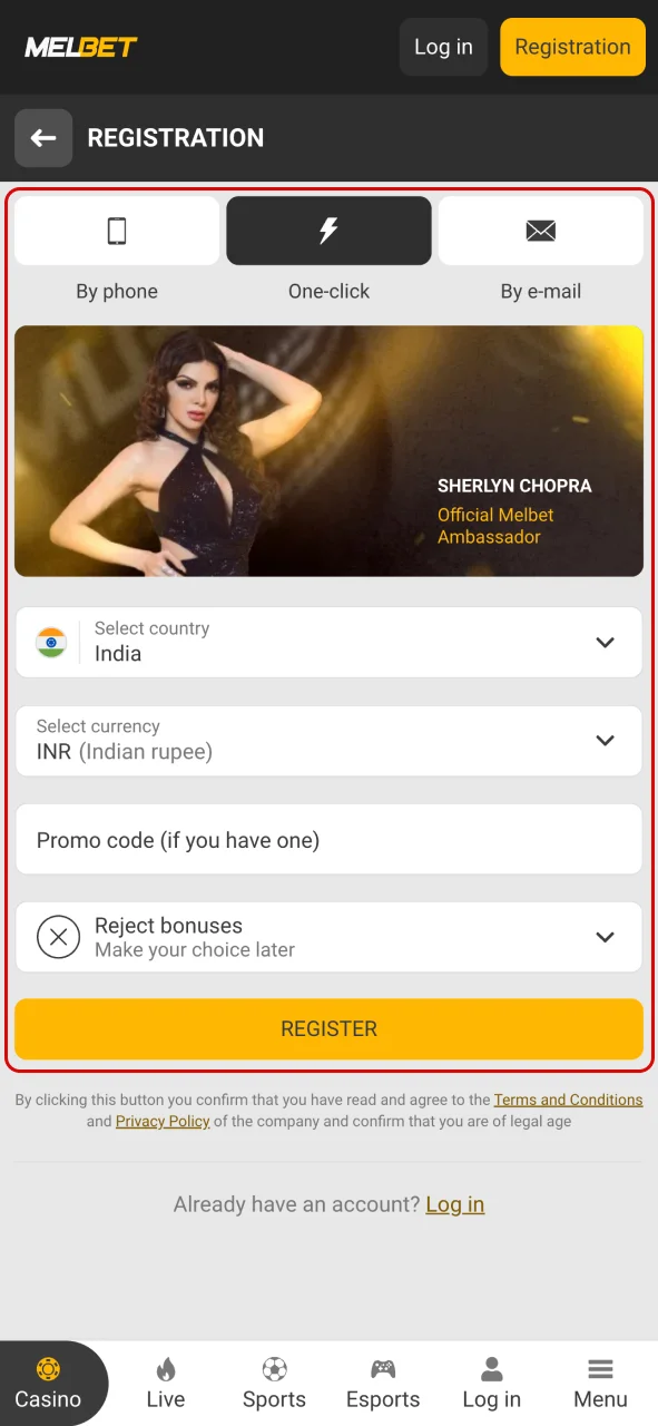 Create your new Melbet account now.