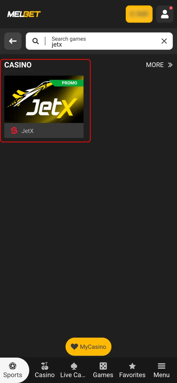Find the JetX game at Melbet.