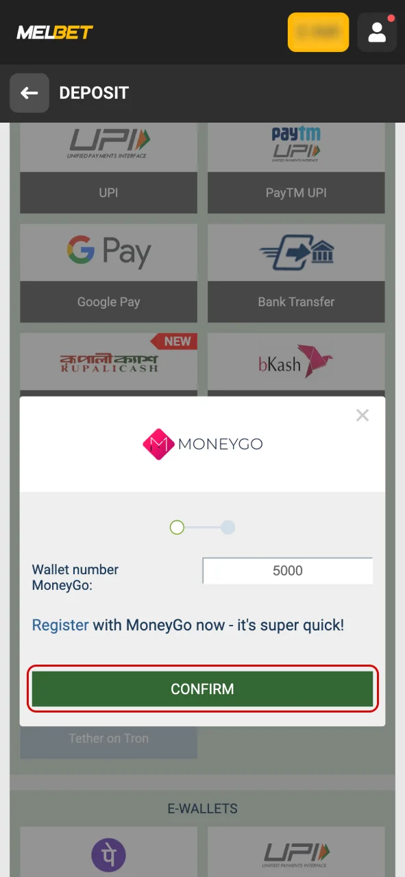 Top up your account at Melbet.