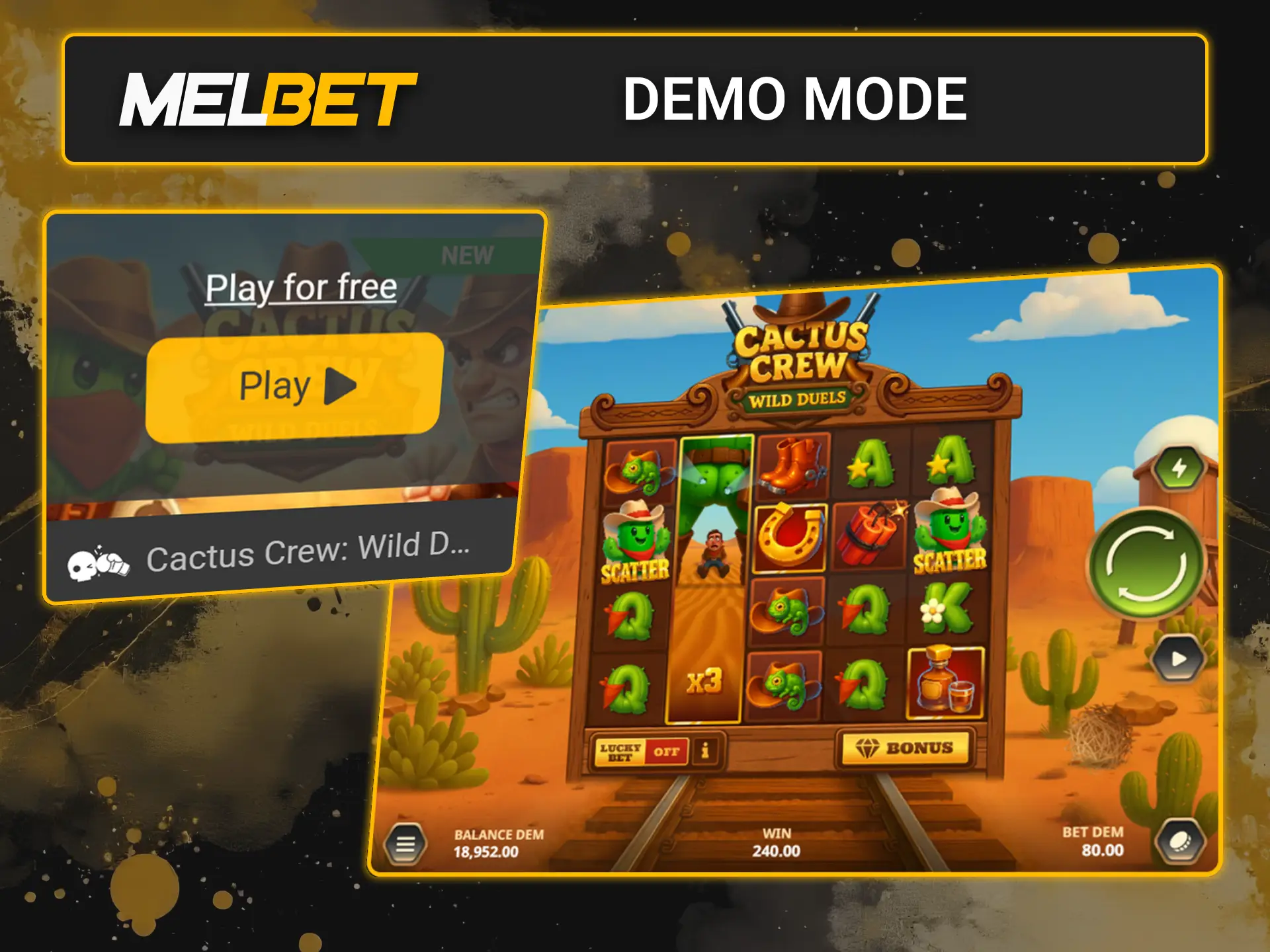 Test various casino games on the official Melbet demo mode platform.