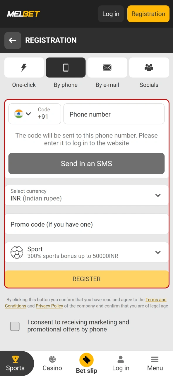 Create your new user account on the official Melbet registration page.