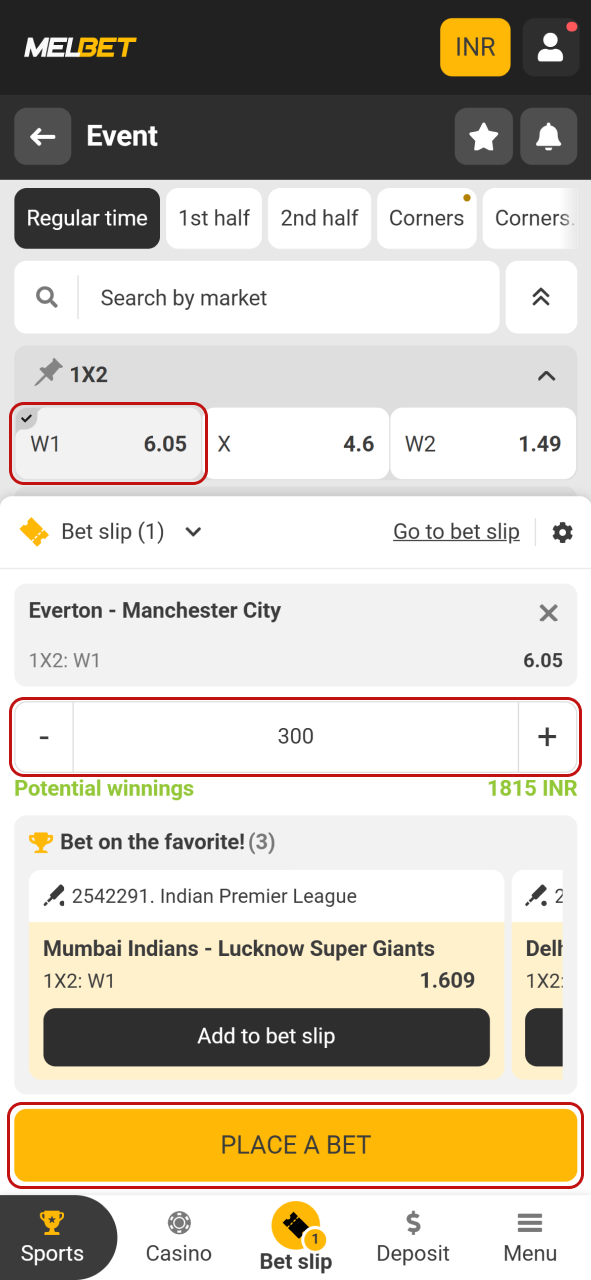 Confirm your winning sports wager using the official Melbet betting slip.