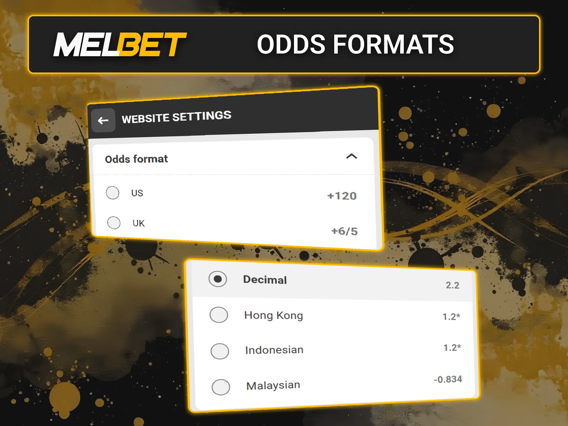 Customize your preferred odds format on the official Melbet sportsbook platform.