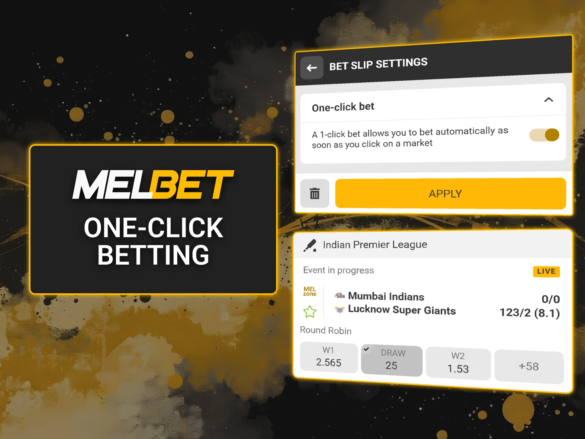 Enable fast one-click betting features on the official Melbet wagering site.