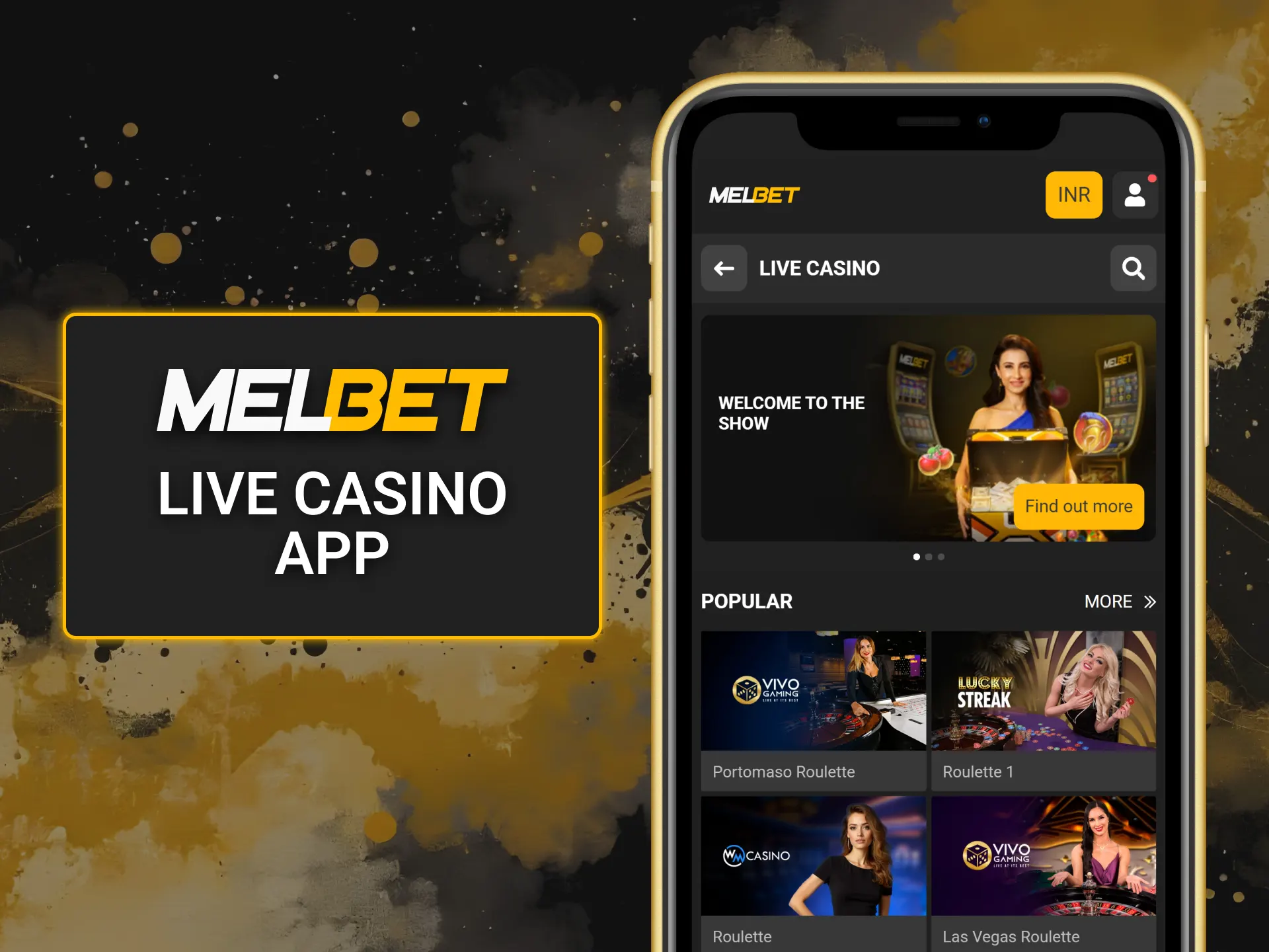 Download the official Melbet mobile app for live dealer casino games.