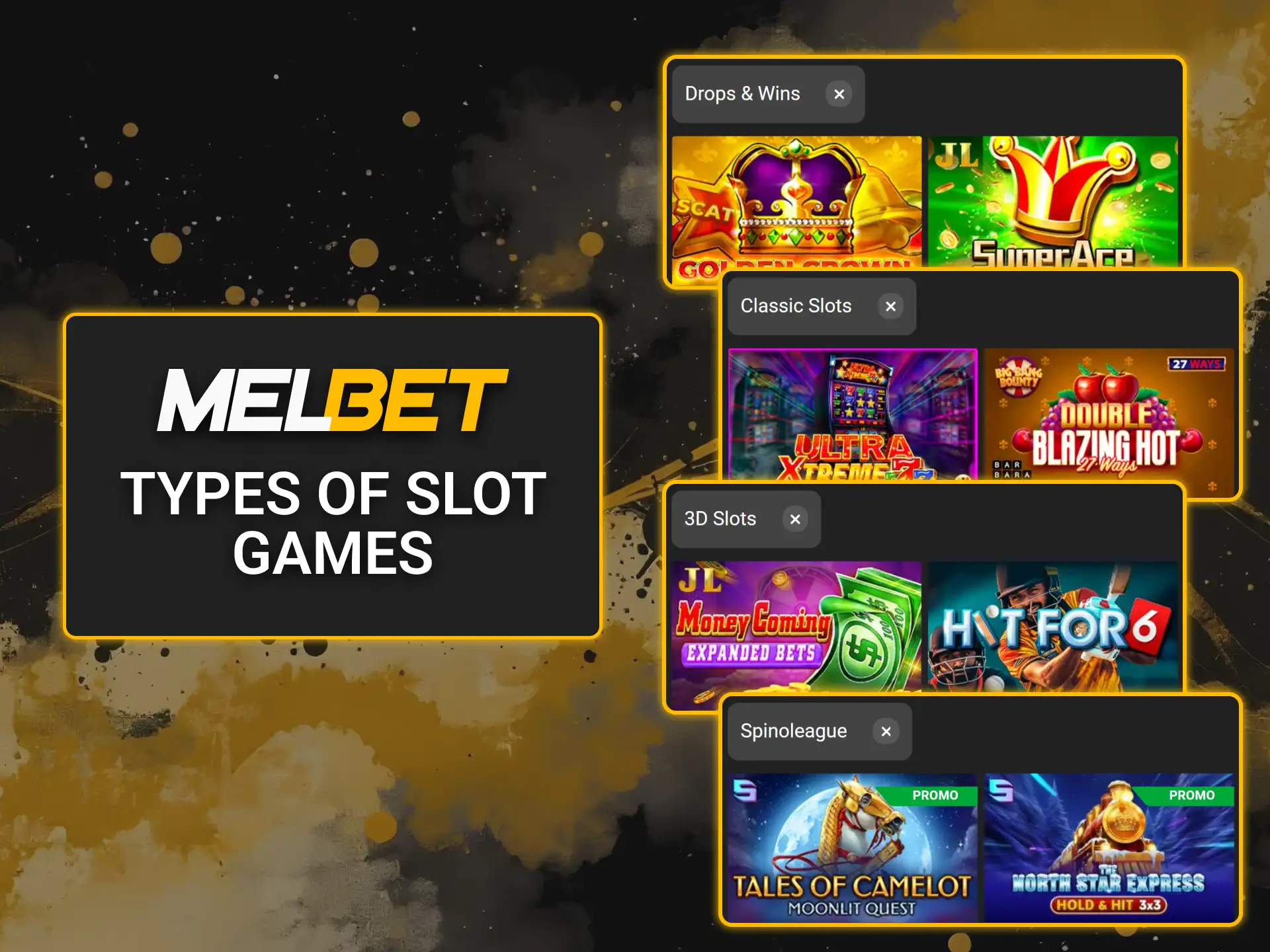 Discover diverse online slot categories on the official Melbet gaming platform.