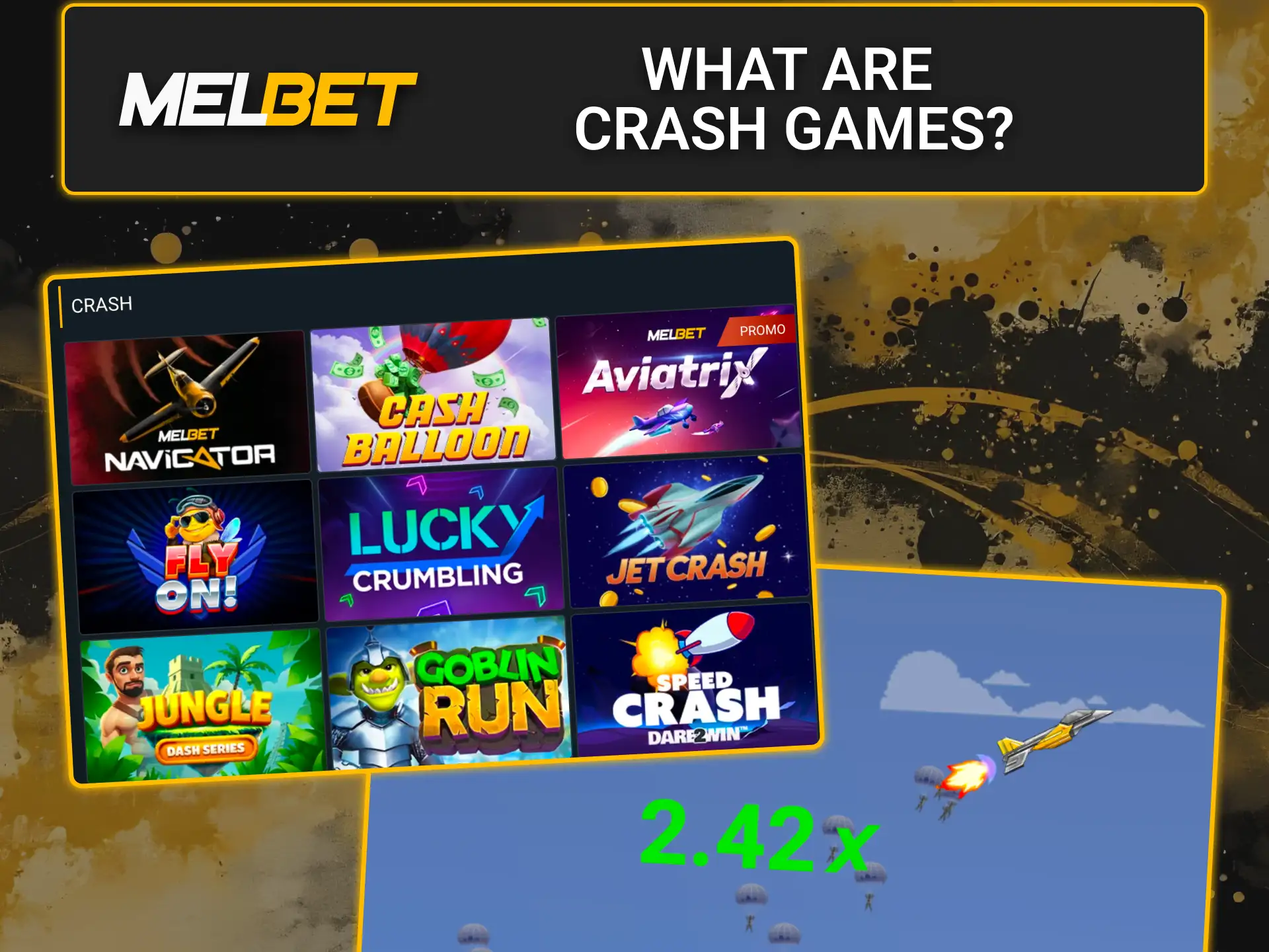 Watch the multiplier grow at Melbet casino, and win big prizes in crash games today.